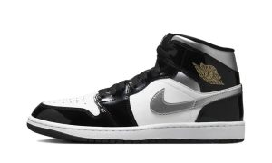 Jordan 1 Mid SE Patent Black White Metallic Silver Metallic Gold
