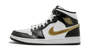 Jordan 1 Mid Patent Black White Gold