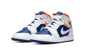 Jordan 1 Mid White Laser Orange Deep Royal Blue (GS) - Image 2