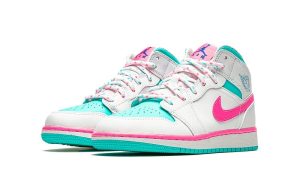 Jordan 1 Mid White Pink Green Soar (GS) - Image 2