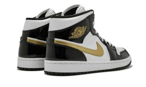 Jordan 1 Mid Patent Black White Gold - Image 3